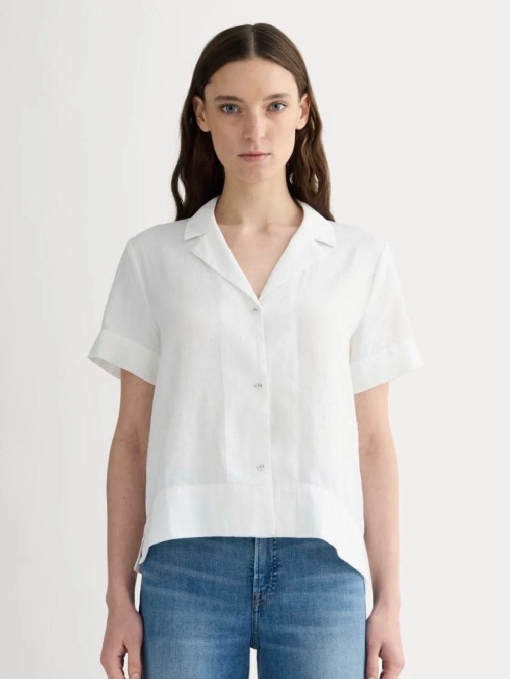 Everlane White Short-Sleeve Linen Notch Shirt
